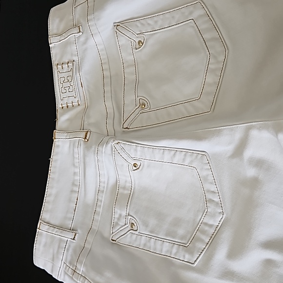 Escada white cotton blend jeans/gold details, size ?10 - Picture 1 of 16